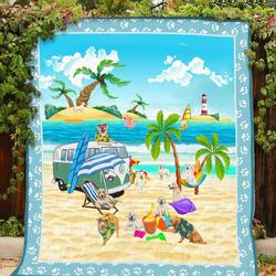 Camping  Golden Retriever Quilt Blanket and Home Decor