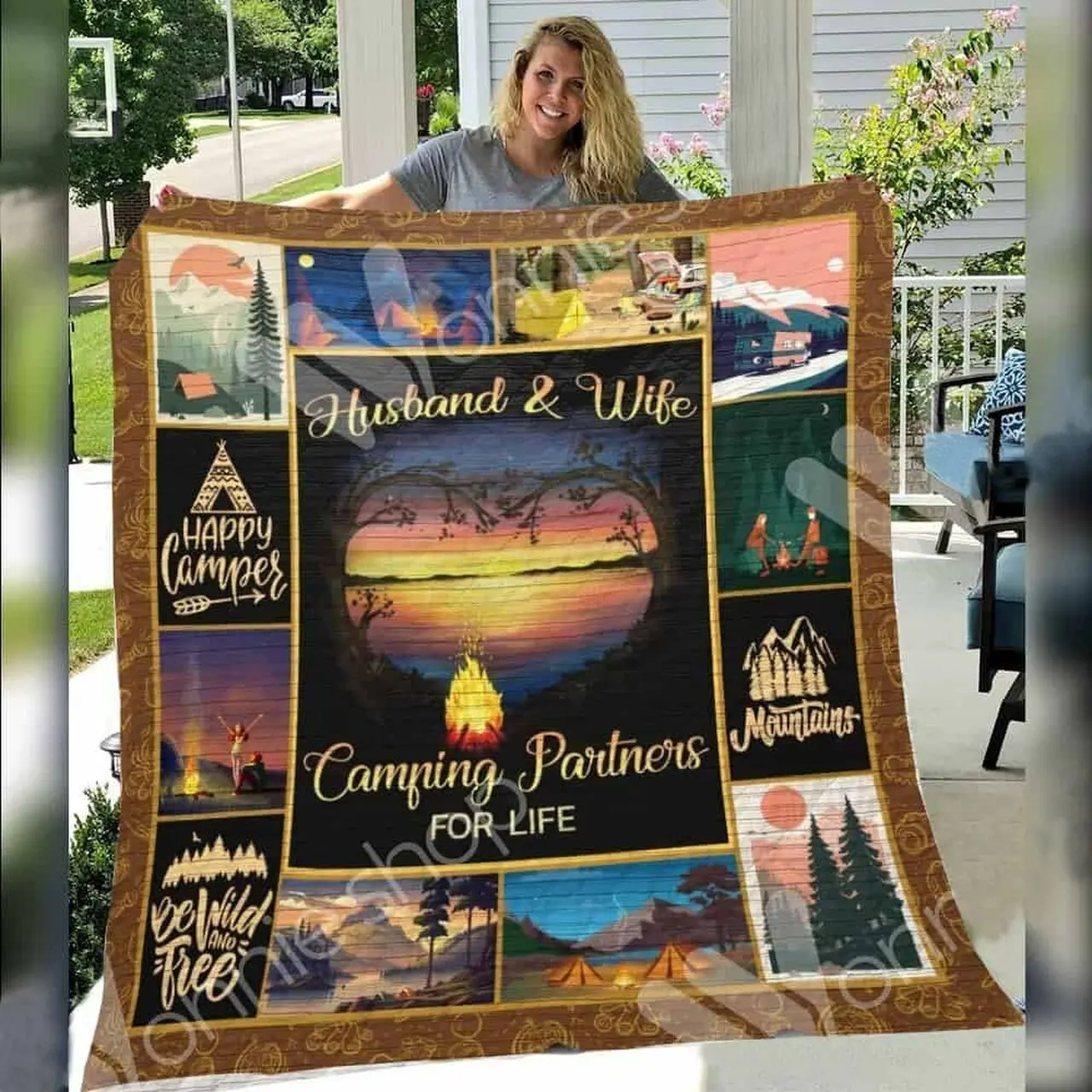 Camping Husband And Wife O Quilt Qu and Home Decor