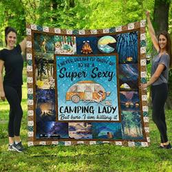 Camping Lady Quilt Blanket ABC07112781 and Home Decor