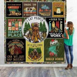 Camping Meet Me At My Happy Place Quilt Blanket Great Customized Blanket Gifts For Birthday Christmas Thanksgiving and Home Decor
