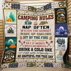 Camping Rules Watch The Sunset Sit By The Fire Be Grateful For This Day Quilt Blanket Great Customized Blanket Gifts For Birthday Christmas Thanksgiving and Home Decor