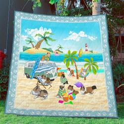 Camping Shetland Sheepdog On The Beach Quilt Blanket Great Customized Blanket Gifts For Birthday Christmas Thanksgiving and Home Decor
