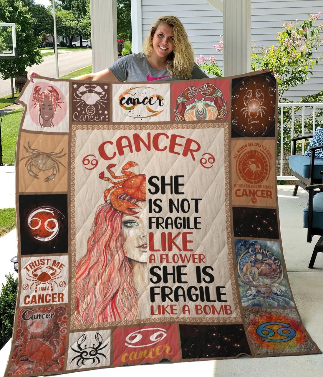 Cancer Horoscope Shes Not Fragile Like A Flower Shes Fragile Like A Bomb Quilt Blanket Great Customized Blanket Gifts For Birthday Christmas Thanksgiving and Home Decor