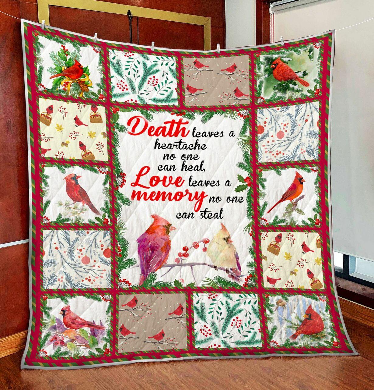 Cardinal Bird Love Leaves A Memory No One Can Steal Quilt Blanket Great Customized Blanket Gifts For Birthday Christmas Thanksgiving and Home Decor