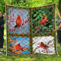 Cardinal Four Seasons Quilt Blanket Great Customized Blanket Gifts For Birthday Christmas Thanksgiving and Home Decor