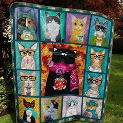 Cat And Multi Coffee Quilt Blanket  Quilt and Home Decor