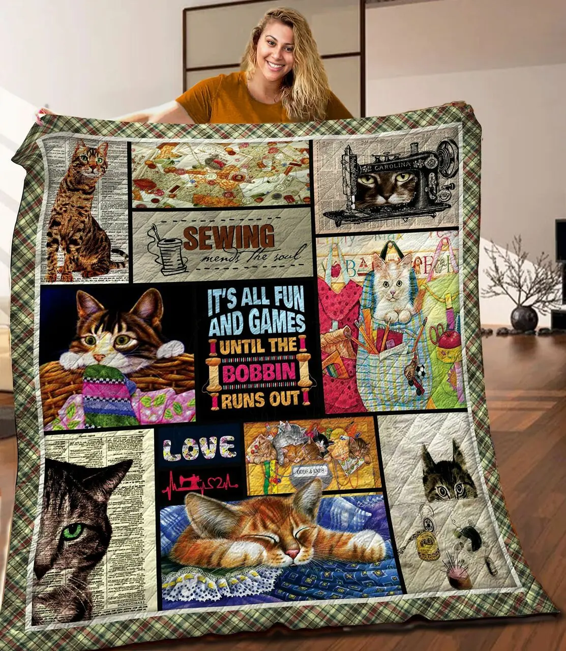 Cat And Sewing Quilt Blanket C9B290221TY and Home Decor