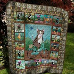 Cat Cycling And Eating Ice Cream Quilt Blanket  Quilt and Home Decor