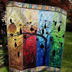 Cat Hanging On The Tree Quilt Blanket  Quilt and Home Decor
