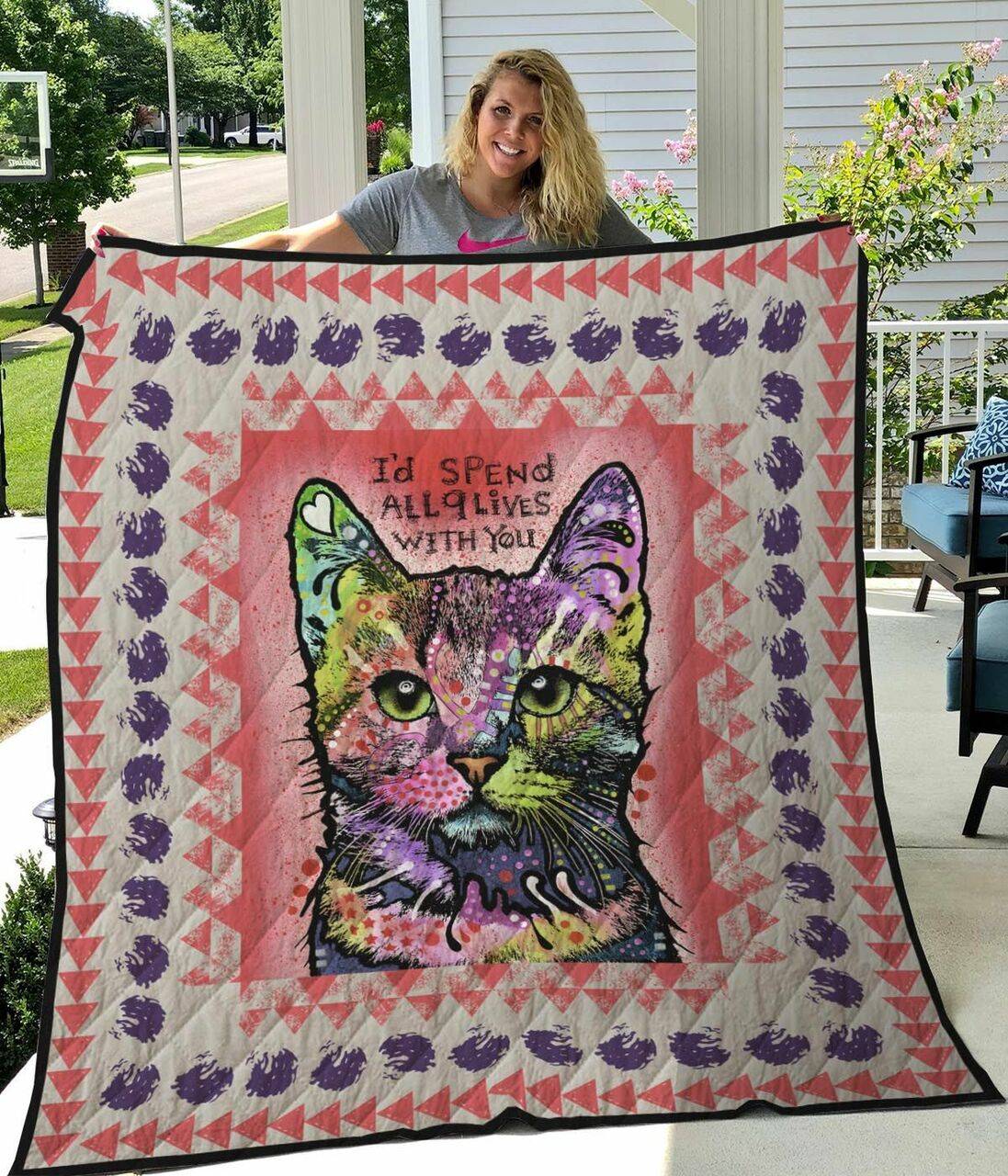 Cat ID Spend All 9 Lives With You Quilt Blanket Great Customized Gifts For Birthday Christmas Thanksgiving Perfect Gifts For Cat Lover and Home Decor
