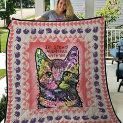 Cat ID Spend All 9 Lives With You Quilt Blanket Great Customized Gifts For Birthday Christmas Thanksgiving Perfect Gifts For Cat Lover and Home Decor
