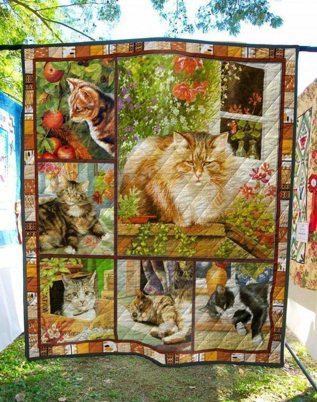 Cat In Garden Dtc2410130 Quilt Blanket and Home Decor