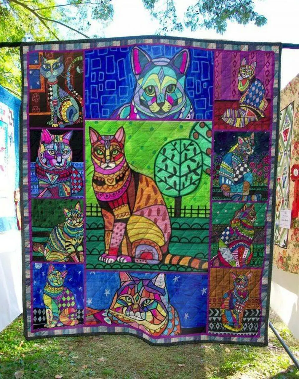 Cat In The Park Quilt Blanket Quilt and Home Decor