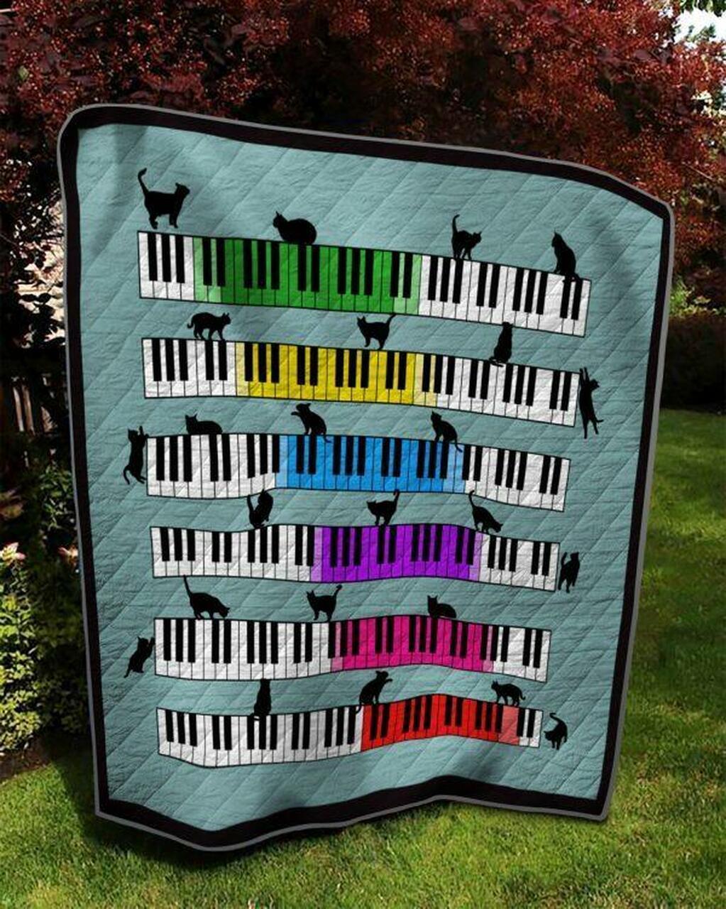 Cat Musical Keyboard Quilt Blanket Quilt and Home Decor