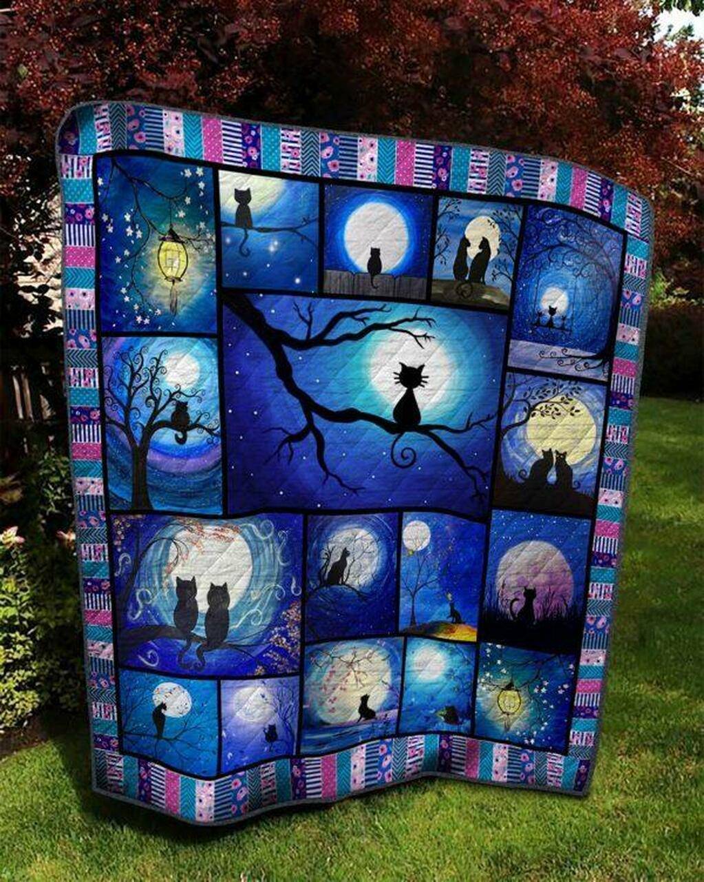 Cat Night Painting Quilt Blanket Quilt and Home Decor