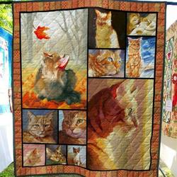 Cat Oil Painting In The Autumn Quilt Blanket  Quilt and Home Decor