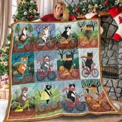 Cat On Bike Real Love Quilt Blanket ABC06011259 and Home Decor