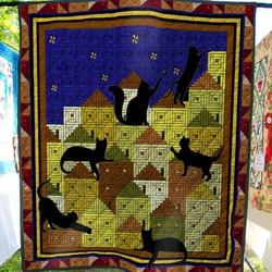 Cat On The Top Of The City Quilt Blanket  Quilt and Home Decor