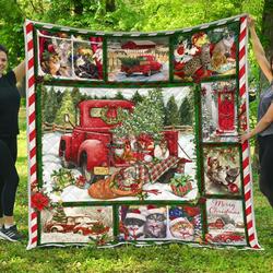 Cat Red Truck Christmas Premium Quilt Home Decor  Quilt and Home Decor