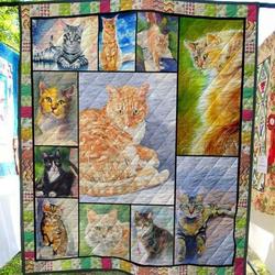 Cat Staring Oil Painting Quilt Blanket  Quilt and Home Decor