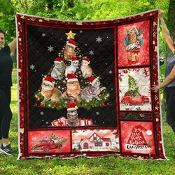 Cats Christmas Tree Premium Quilt  Quilt and Home Decor