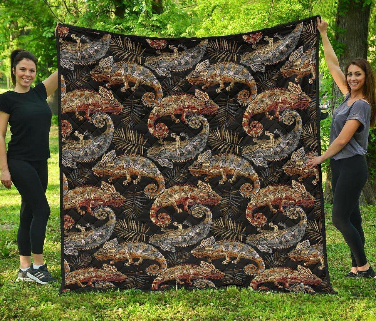 Chameleon Lizard Tropical Leaves Palm Tree DHCDHC DT1910 Quilt Blanket and Home Decor
