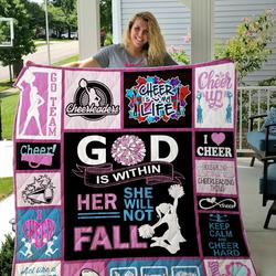 Cheerleading God Is Within Her And She Will Not Fall Quilt Blanket Great Customized Blanket Gifts For Birthday Christmas Thanksgiving and Home Decor