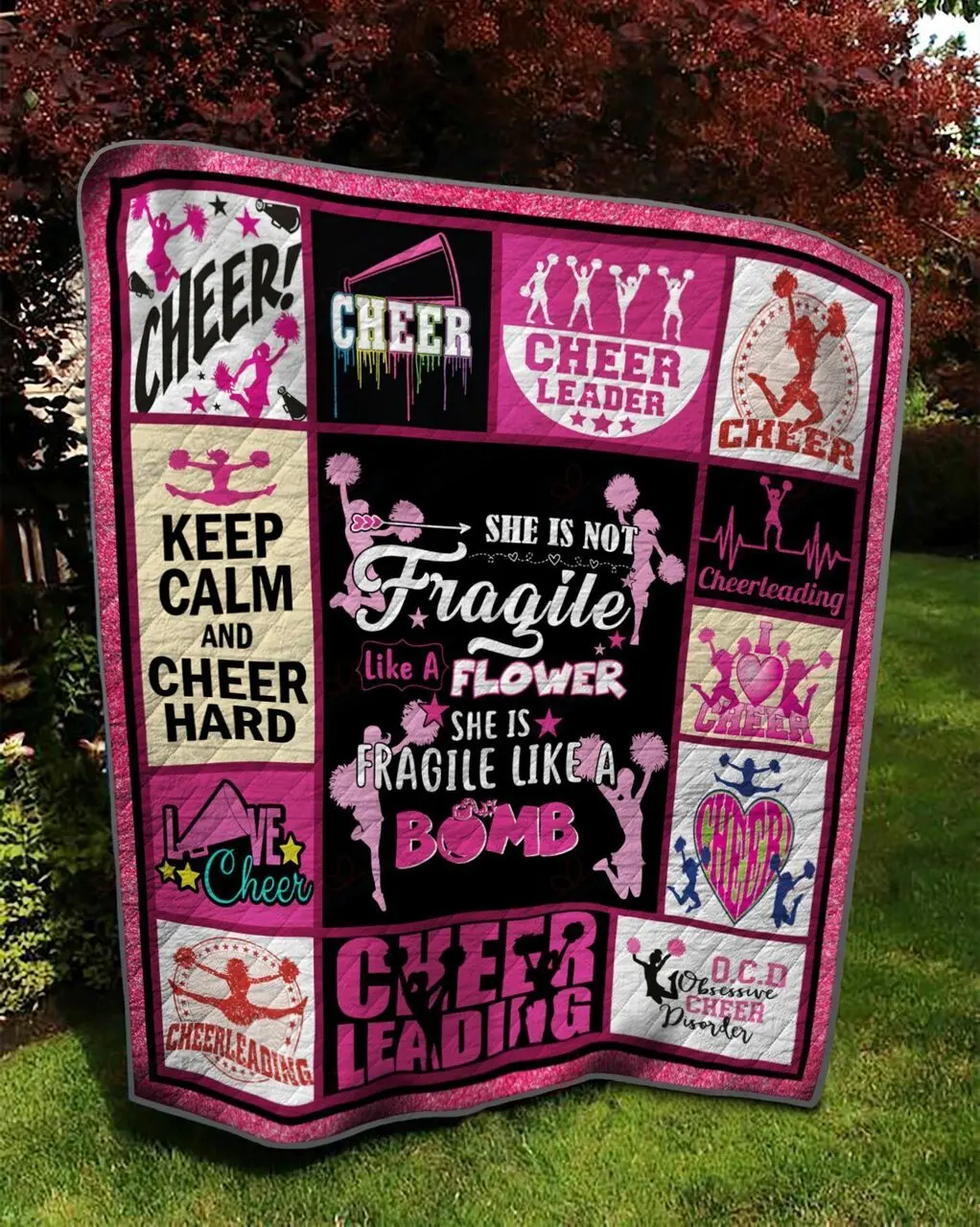 Cheerleading SheS Not Fragile Like A Flower SheS Fragile Like A Bomb Quilt Blanket Great Customized Blanket Gifts For Birthday Christmas Thanksgiving and Home Decor
