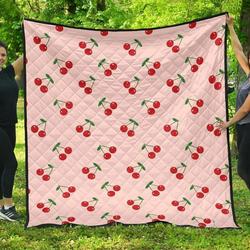 Cherry Pattern Pink Background DHCDHC DT1910 Quilt Blanket and Home Decor