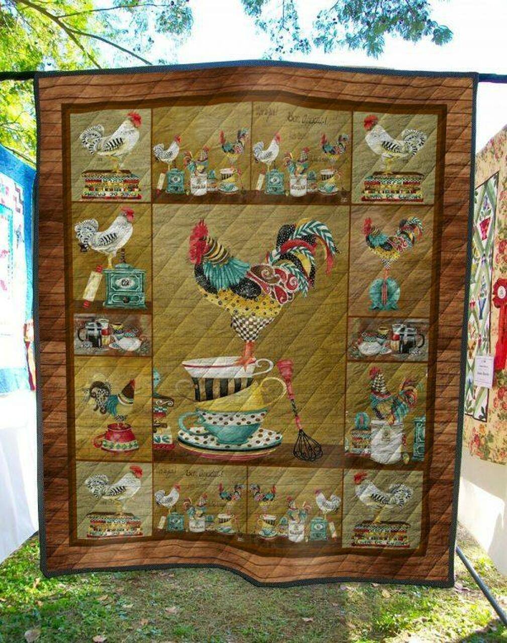 Chicken On The Cups Quilt Blanket Quilt and Home Decor