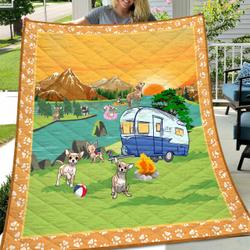 Chihuahua Go Camping Quilt  Quilt and Home Decor
