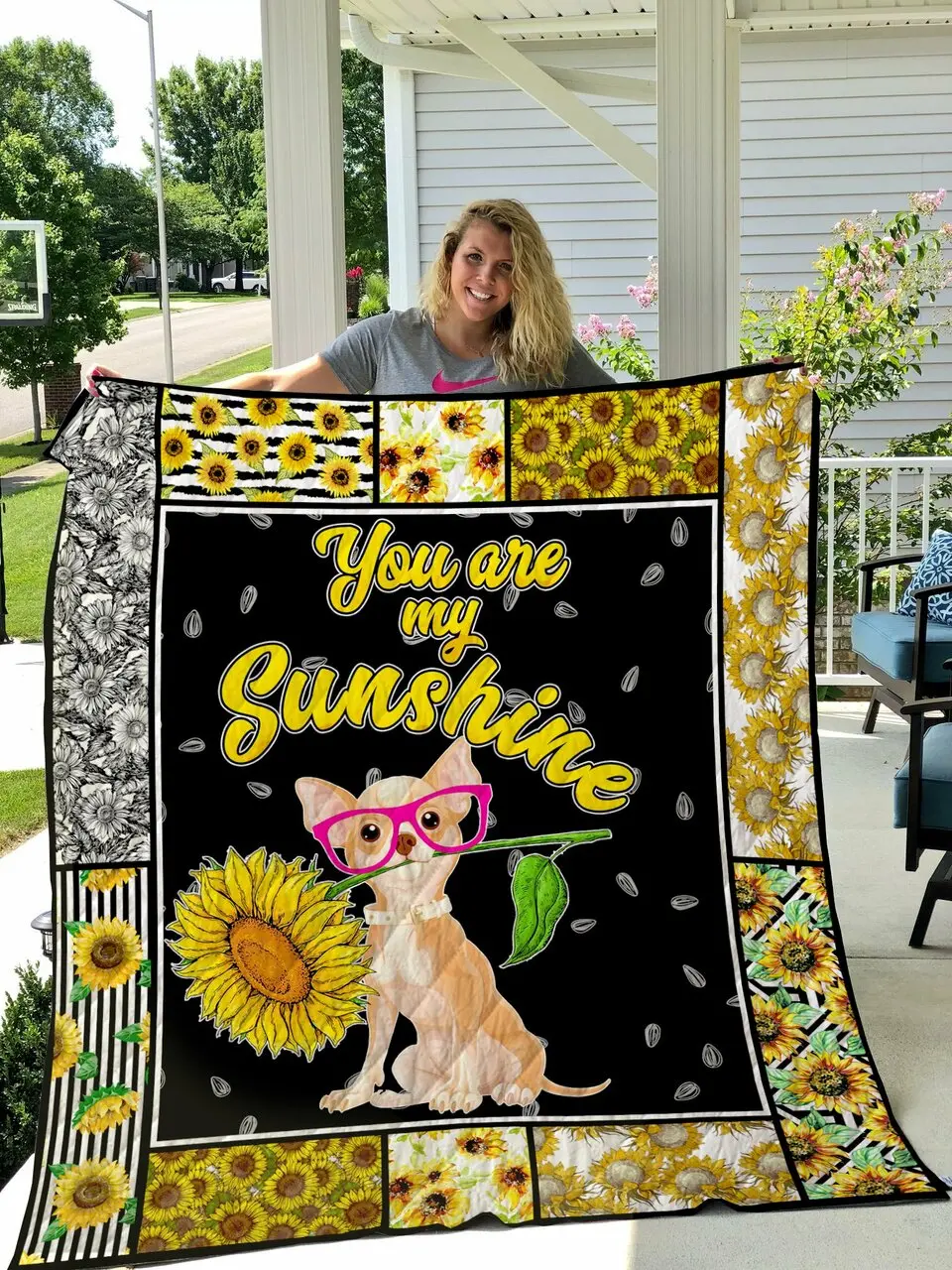 Chihuahua Sunflower You Are My Sunshine Quilt Quilt and Home Decor