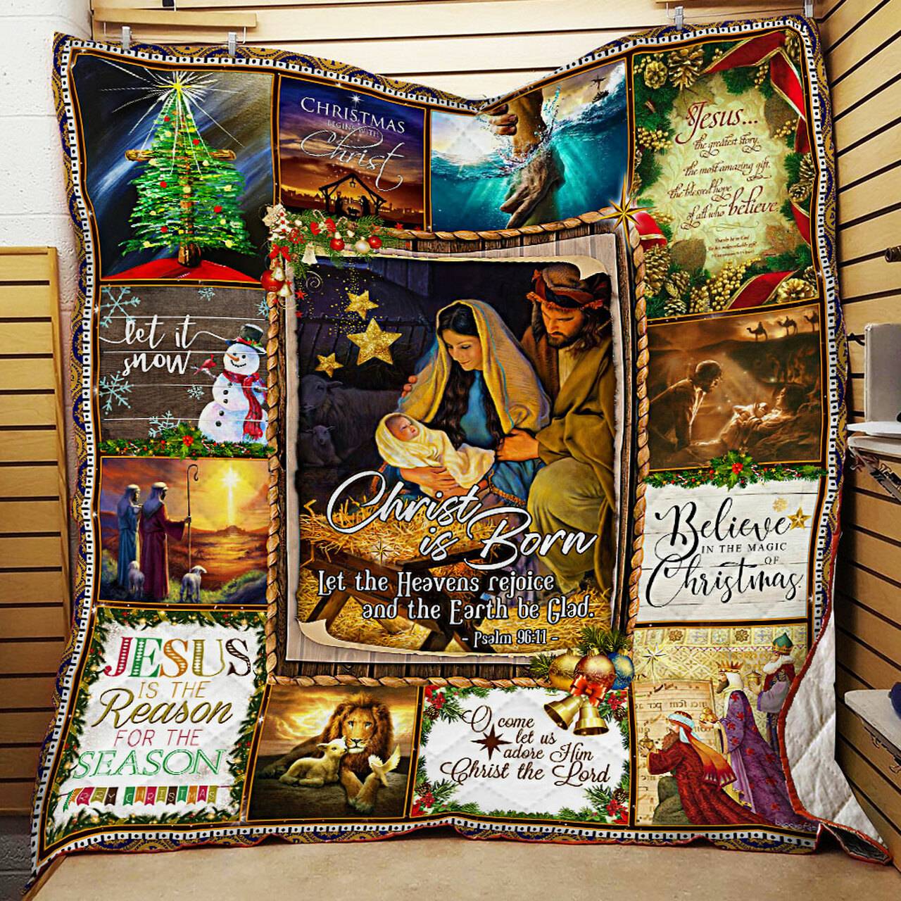 Christ Is Born Let The Heavens Rejoice And The Earth Be Glad Quilt Blanket and Home Decor
