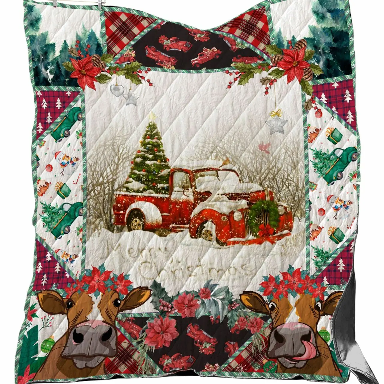 Christmas Cow Quilt For Farmers In Christmas Season and Home Decor