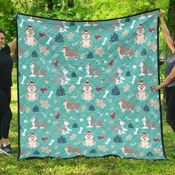 Christmas Cute Siberian Husky Puppie Pattern DHCDHC DT1910 Quilt Blanket and Home Decor