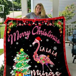 Christmas Flamingo Quilt Blanket and Home Decor