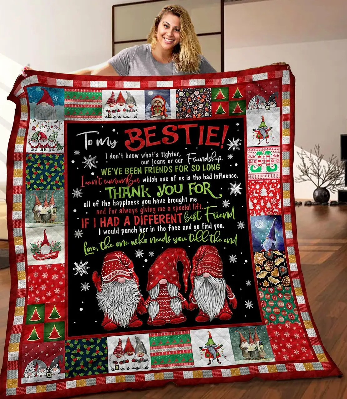 Christmas Gnome Dth221066Hd Quilt Blanket and Home Decor