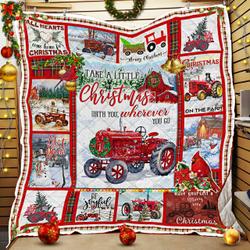 Christmas Red Tractor Quilt Blanket and Home Decor