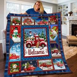 Christmas Red Truck Snow Man Bbb2110300Mh Quilt Blanket and Home Decor