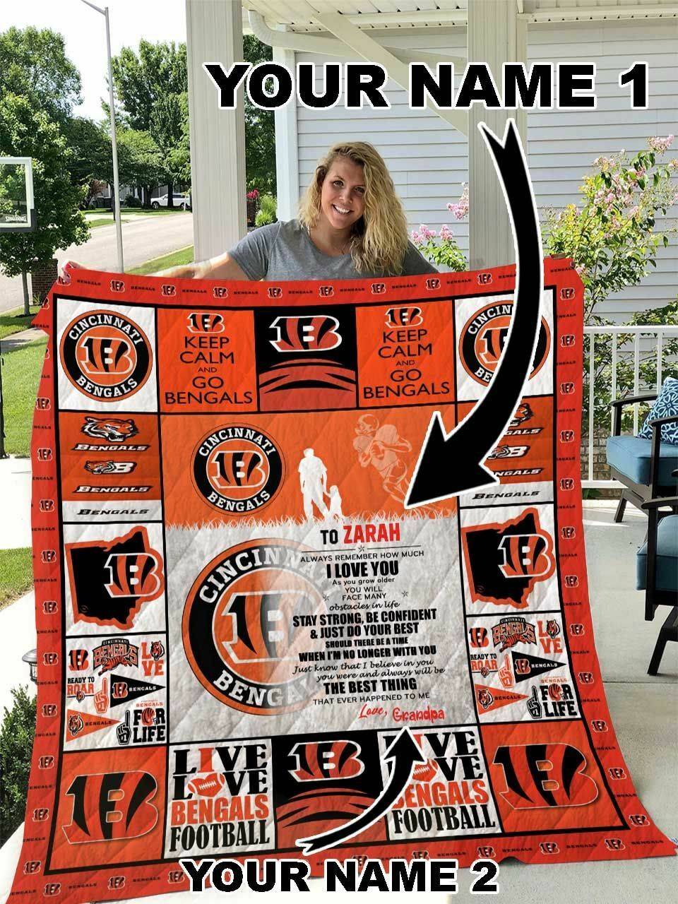 Cincinnati Bengals Personalized Name Quilt Blanket and Home Decor