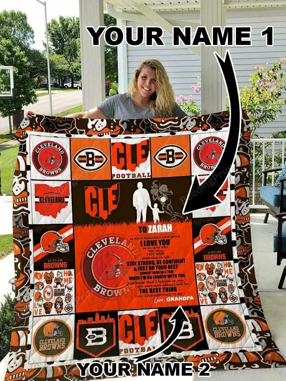 Cleveland Browns Personalized Name Quilt Blanket and Home Decor