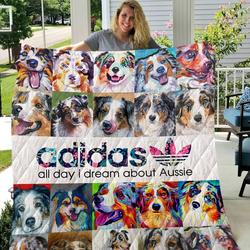 Colorful Adidas Australian Shepherd All Day I Dream About Aussie Quilt Blanket Great Customized Blanket Gifts For Birthday Christmas Thanksgiving      and Home Decor