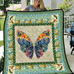 Colorful Butterfly Green Quilt Blanket Great Customized Blanket Gifts For Birthday Christmas Thanksgiving and Home Decor