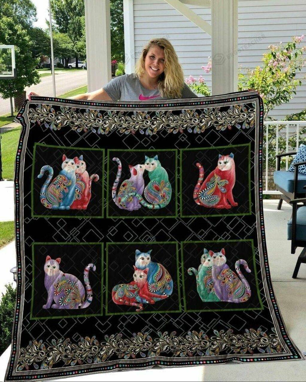 Colorful Cat Flower Pattern Quilt Blanket Great Customized Gifts For Birthday Christmas Thanksgiving Perfect Gifts For Cat Lover and Home Decor