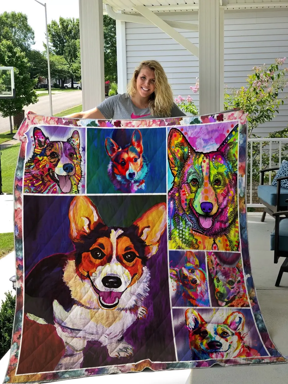 Colorful Corgi Quilt Blanket Great Customized Blanket Gifts For Birthday Christmas Thanksgiving and Home Decor