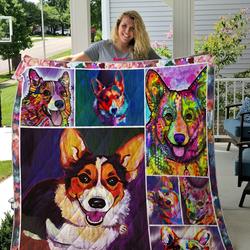 Colorful Corgi Quilt Blanket Great Customized Blanket Gifts For Birthday Christmas Thanksgiving      and Home Decor