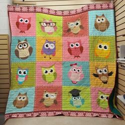 Colorful Little Owl Quilt Blanket Great Customized Blanket Gifts For Birthday Christmas Thanksgiving and Home Decor