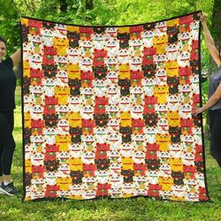 Colorful Maneki Neko Lucky Cat Pattern DHCDHC DT1910 Quilt Blanket and Home Decor