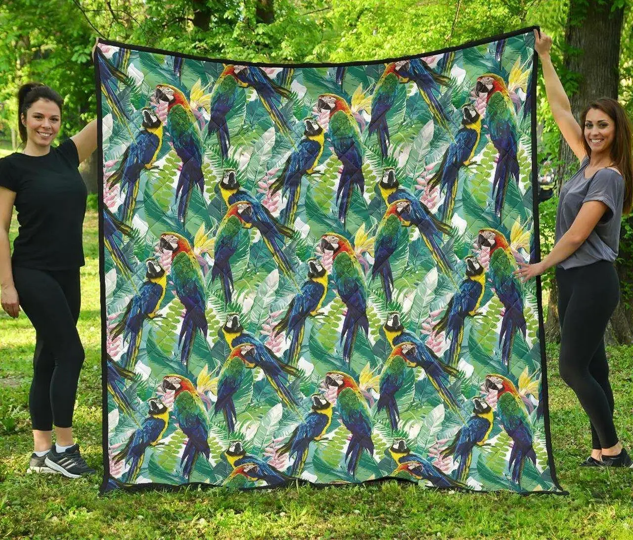 Colorful Parrot Exotic Flower Leaves DHCDHC DT1910 Quilt Blanket and Home Decor