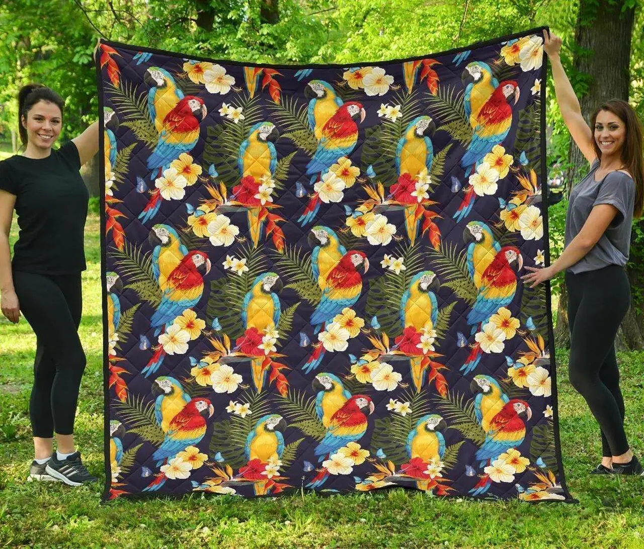 Colorful Parrot Flower Pattern DHCDHC DT1910 Quilt Blanket and Home Decor